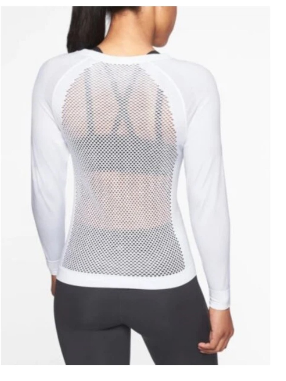 Athleta Trophy Long Sleeve Top Bright White SIZE S 291835 Laser Cut Back